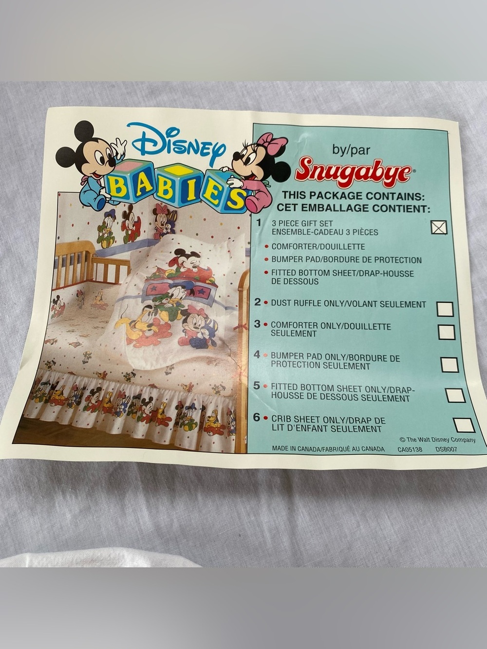 Vintage Disney Babies Crib Bedding Set Mickey Minnie Pluto Donald Snugabye
